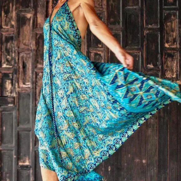 Batik Bali Dress Long One Size Hand Dyed Asymmetrical Hem - Picture 6 of 12